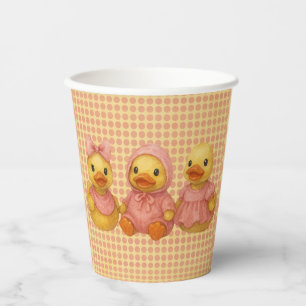 Adorable Duck Trio In Pink Outfits Paper Cups