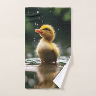 "Adorable Duckling in the Rain  Hand Towel