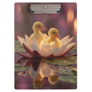 Adorable Ducklings in a Water Lily Flower Clipboard