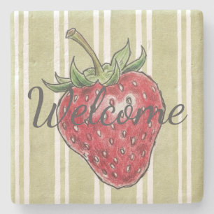 Adorable dusty strawberry Green stripes trendy Stone Coaster