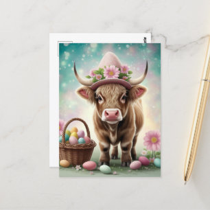 Adorable Easter Brown Highland Cow Postcard