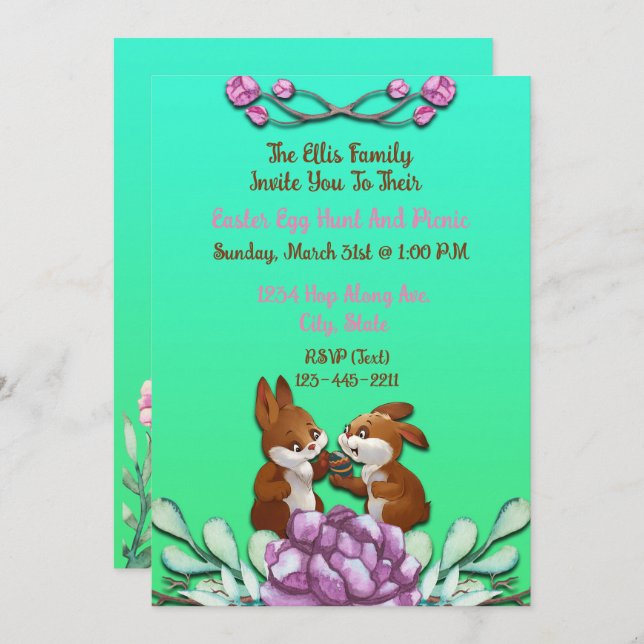 🐰 Adorable Easter Brunch & Egg Hunt  Invitation (Front/Back)