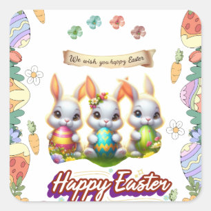 Adorable Easter Bunnies & Eggs Square Sticker