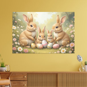 Adorable Easter Bunnies in Meadow Spring Animal Canvas Print