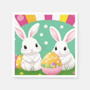 Adorable Easter Bunnies with Decorative Eggs Napkin