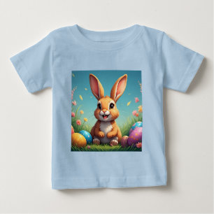 Adorable Easter Bunny Among Colourful Eggs Baby T-Shirt