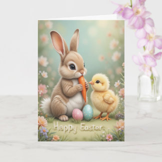Adorable Easter Bunny and Chick Spring Greeting  Card