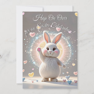 Adorable Easter Bunny - Cute Pastel Hearts Invitation