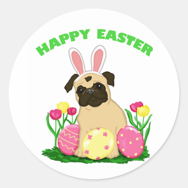 Adorable Easter Bunny Pug Stickers (Front)