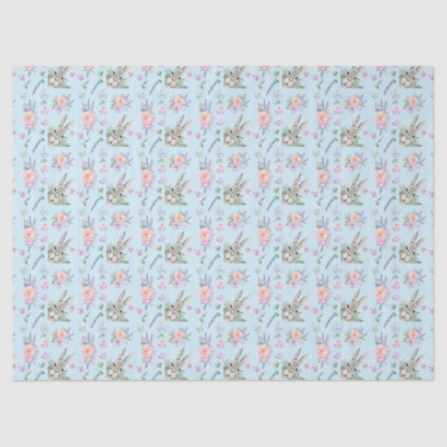 Adorable Easter Bunny Spring Pastel Flower Blue Tissue Paper (Front)