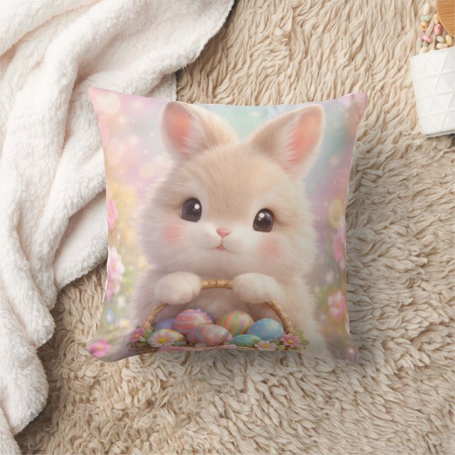 Adorable Easter Bunny with Colourful Basket of Egg Cushion (Blanket)