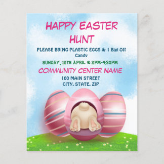 Adorable Easter Bunny With Pink Stripes Egg Easter Flyer