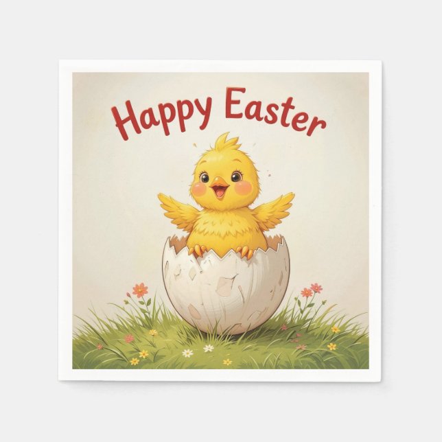 Adorable Easter Chick in Egg Cute Happy Easter  Napkin (Front)
