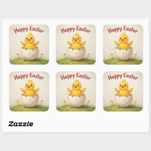 Adorable Easter Chick in Egg Cute Happy Easter Square Sticker
