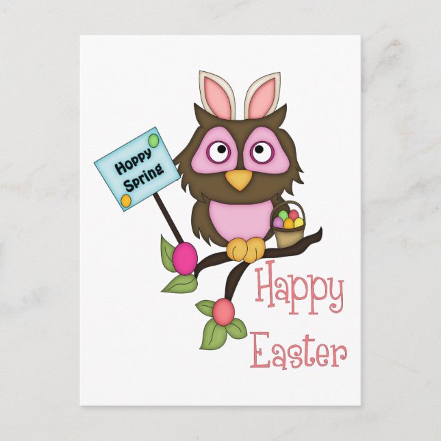 Adorable Easter Owl with Bunny Ears Holiday Postcard (Front)