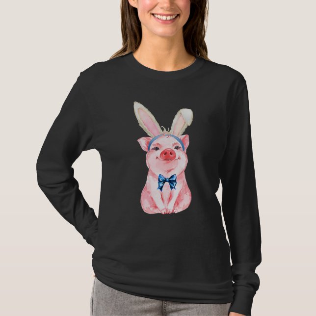 Adorable Easter Pig With Easter Bunny Ears Easter  T-Shirt (Front)