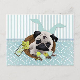 Adorable Easter Pugs with Eggs, Baskets Holiday Postcard