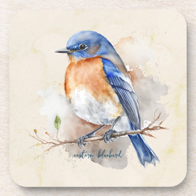Adorable Eastern Bluebird Watercolor Coaster (Front)