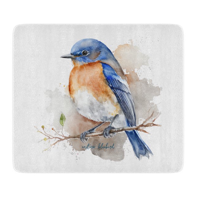 Adorable Eastern Bluebird Watercolor Cutting Board (Front)