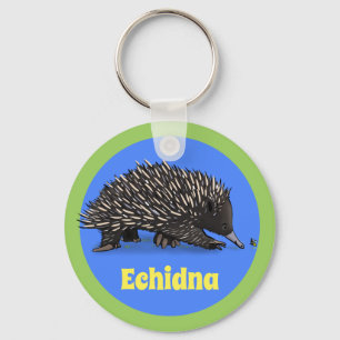 Adorable echidna with bee cartoon illustration key ring