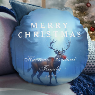 Adorable Editable Winter Wonderland Chrsitmas Round Cushion