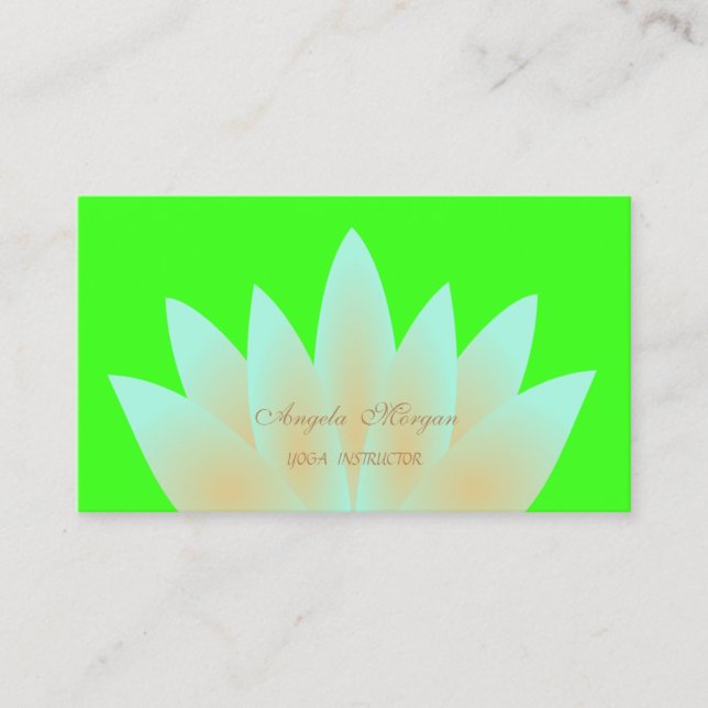 Adorable Elegant Lotus Flower Neon Green Business Card (Front)