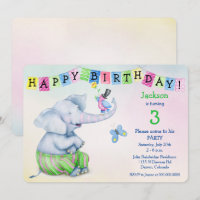 Adorable Elephant and Bird Kids Birthday Party