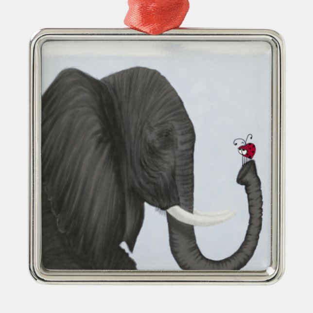 Adorable Elephant and Cute Ladybug Metal Tree Decoration (Front)