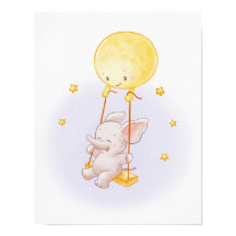 Adorable Elephant and Moon Cute Cartoon Art