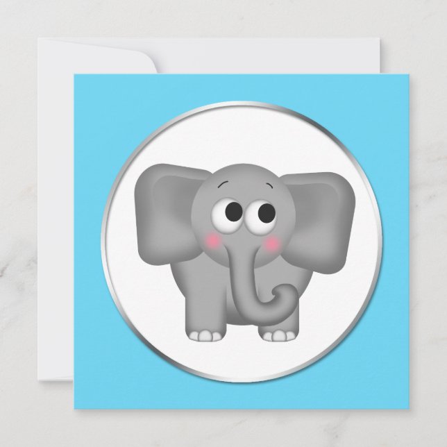 Adorable Elephant - Aqua Baby Shower Invitations (Front)