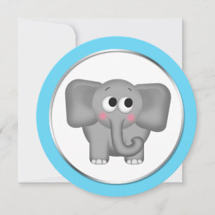 Adorable Elephant Aqua round Baby Shower Invites