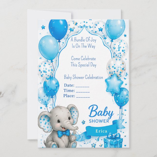 Adorable Elephant Baby Shower 🐘 Invitation (Front)