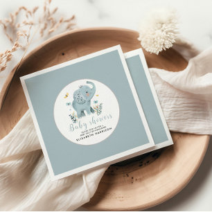 Adorable Elephant Blue Baby Boy Shower Napkin
