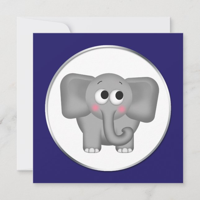 Adorable Elephant - Blue Baby Shower Invitations (Front)