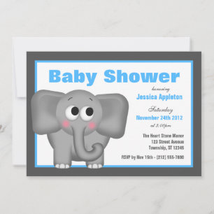Adorable Elephant Blue Baby Shower Invitations