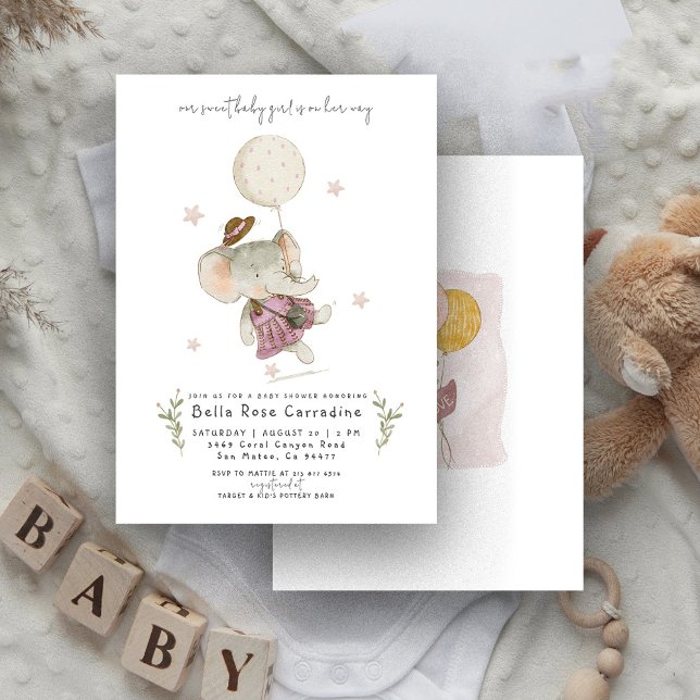 Adorable Elephant | Botanical Boho Baby Shower Invitation (Creator Uploaded)