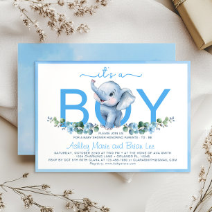 Adorable Elephant Boy Baby Shower Blue Invitation