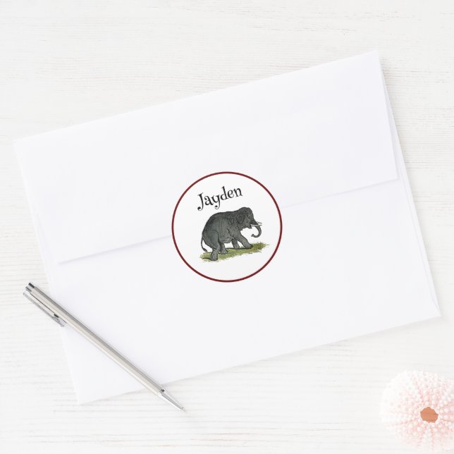 Adorable Elephant Cartoon, Cute Funny Zoo Friend Classic Round Sticker (Envelope)