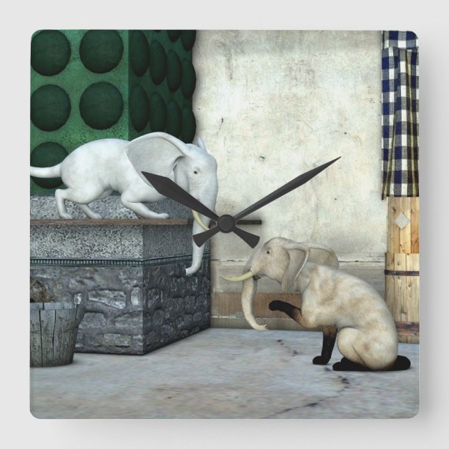 Adorable Elephant Cats Square Wall Clock (Front)
