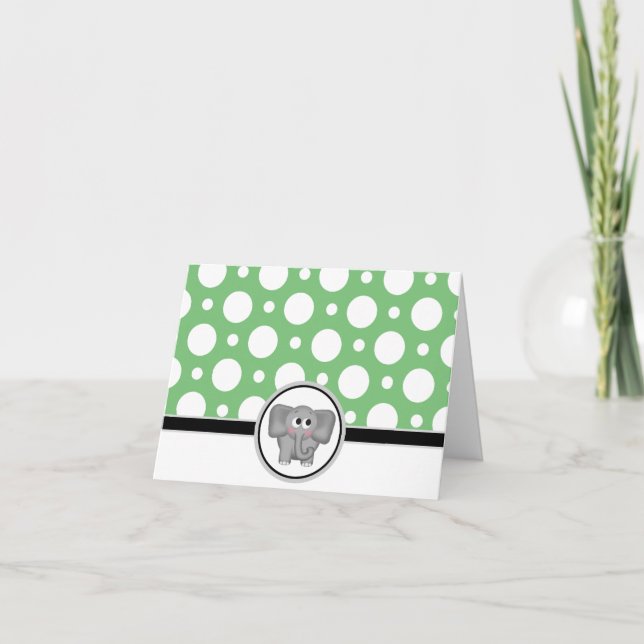 Adorable Elephant custom Green Polka Dot Card (Front)