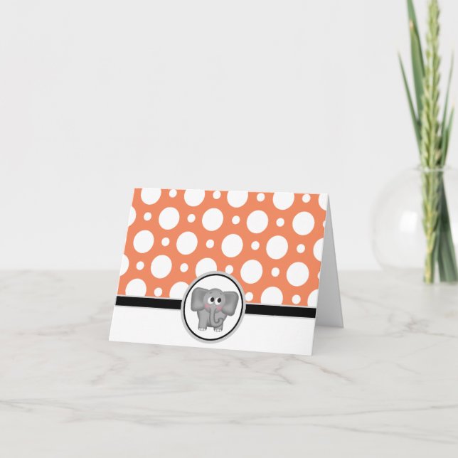 Adorable Elephant custom Orange Polka Dot Card (Front)