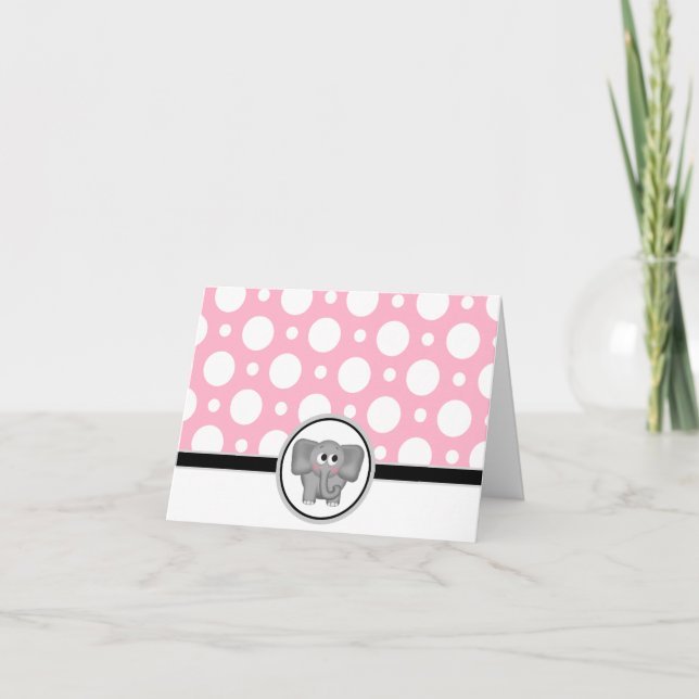 Adorable Elephant custom Pink Polka Dot Card (Front)