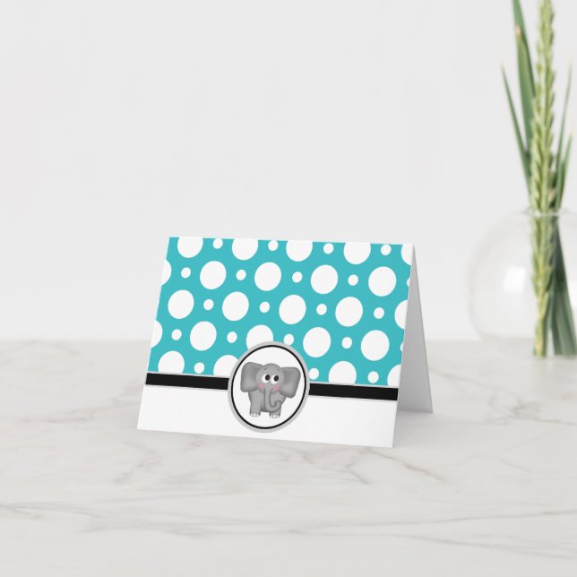 Adorable Elephant custom Turquoise Polka Dot Card (Front)
