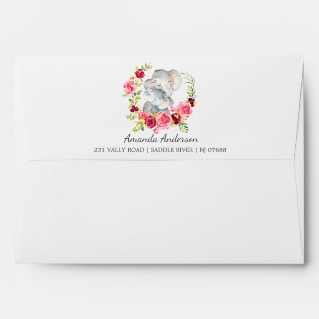 Adorable Elephant Girl Baby Shower Envelope (Back (Top Flap))