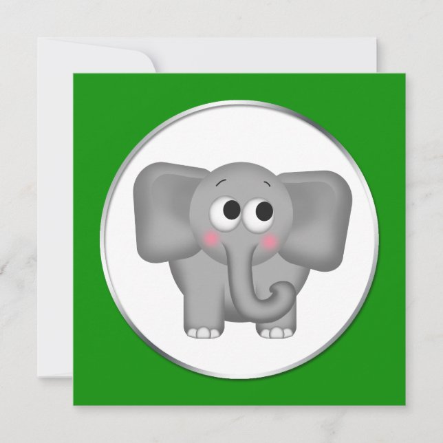 Adorable Elephant - Green Baby Shower Invitations (Front)