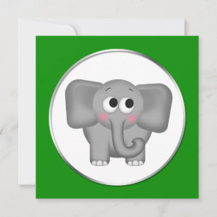 Adorable Elephant - Green Baby Shower Invitations