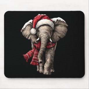 Adorable Elephant In Santa Hat Snowy Winter Christ Mouse Pad