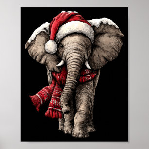 Adorable Elephant In Santa Hat Snowy Winter Christ Poster