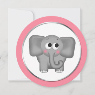 Adorable Elephant Pink round Baby Shower Invites