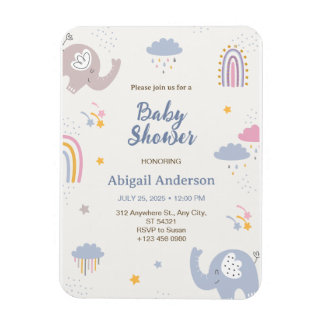Adorable Elephant Rainbow Baby Shower Invitation Magnet